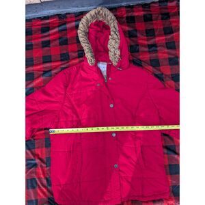 Fashion Bug Women’s Red Coat Plus size Detachable Hood Zip Front Jacket